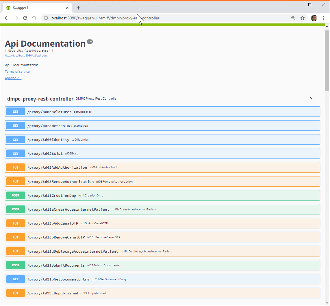 Exemple schéma Swagger pour la DevBox-Santé DMP en mode REST