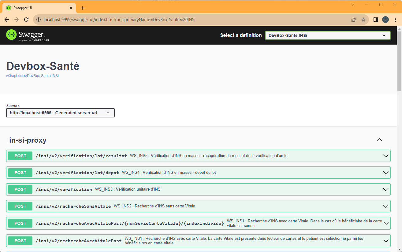 Accès swagger Devbox-santé