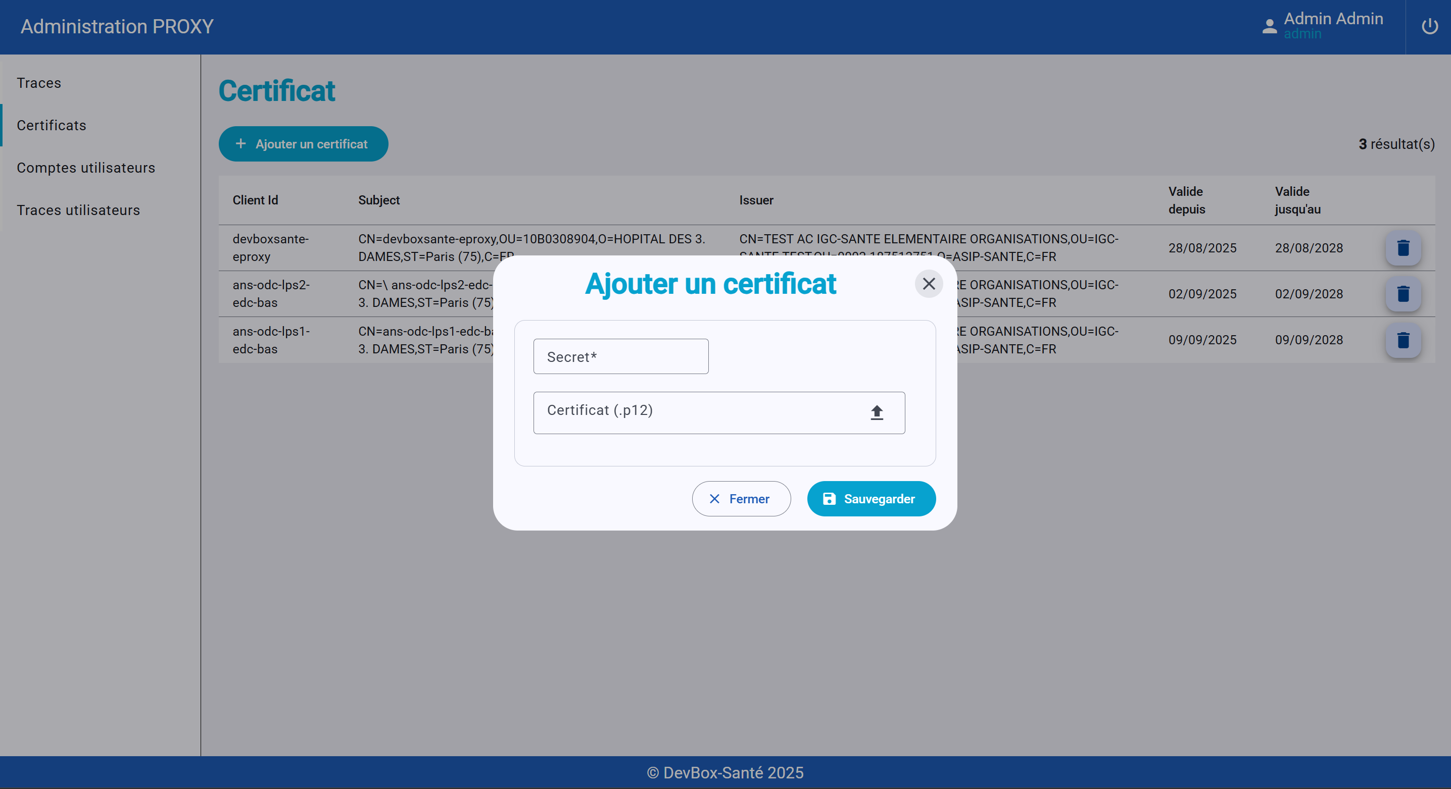 ajout certificats