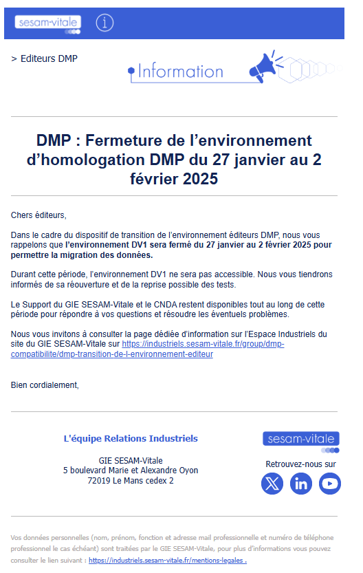 DMP fermeture env janvier février 2025